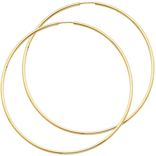 14k Yellow Gold 1.5mm Thickness Endless Hoop Earrings - 8 Different Size Available