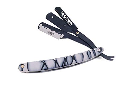 Straight Razor with Unique Acrylic Handle by Sawtooth Shave Co, Includes Carrying Case, 10x Replaceable Blades, Black Blade