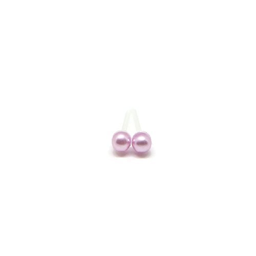 3mm Light Purple Simulated Pearl Earrings on Hypoallergenic Plastic Posts for Metal Sensitive Ears