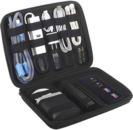 Compact Electronics Organizer, Cable Organizer, JSVER Cable Organizer Bag, Electronic Organizer Hard Travel case for Cables, USB Flash Drive, Phone, USB, SD Card, Power Bank, 2.5" Hard disks (Black)