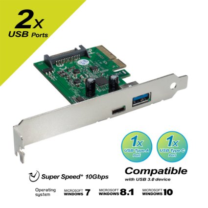 Mediasonic 2 Ports USB 3.1 GEN II (10Gbps) PCI Express Card 1 USB Type C and 1 USB Type A Port (USB 3.1 A   C)