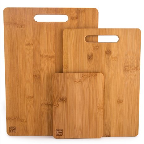 MEGALOWMART Natural Bamboo Medium Size Wood Cutting Board 3 Piece Set Chopping Board