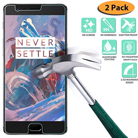 [2-Pack] OnePlus 3 Tempered Glass, Anbel [Anti Scratch][Anti-Fingerprint] 0.33mm 2.5D Edge 9H Tempered Glass Ultra-Clear Screen Protector for OnePlus 3