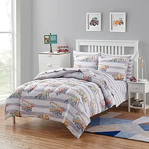 Kids Bedding Set Bed in a Bag for Boys and Girls Toddlers Printed Sheet Set and Comforter , Twin, Trucks