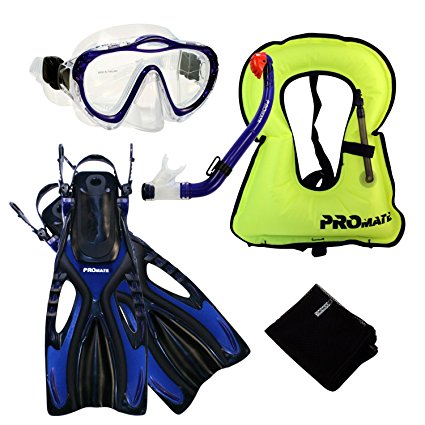 PROMATE Junior Snorkeling Vest Scuba Diving Mask DRY Snorkel Fins Set for kids