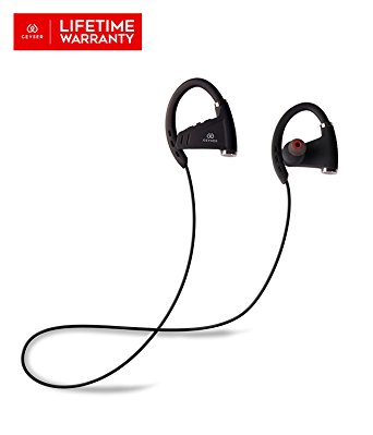 GEYSER Bluetooth Headphones, Best Ergonomic Wireless Sports Earphones w/ Mic, High Definition Stereo Quality IPX5 Sweat proof Earbuds for Gym Running Workout 12 Hour Battery Noise Cancelling Headsets