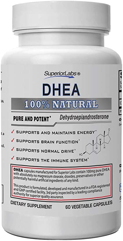 Superior Labs – Extra Strength Natural DHEA – Non-GMO 100 mg Dose, 60 Vegetable Capsules – Promotes Healthy Aging in Men & Women – Helps Restores Youthful Energy Levels