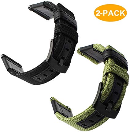 Loxan for Samsung Galaxy Watch 46mm Bands - 2 Pack Soft Breathable Nylon Sport Replacement Straps with Stainless Steel Black Clasp for Gear S3 Frontier Smartwatch, Black and Army Green