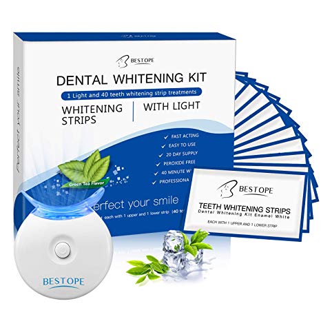 Teeth Whitening Kit,BESTOPE Teeth Whitening Strips(40Pcs) with Light,Professional Tooth Whitener Kit | Tooth Enamel Safe Non Slip Adhesive & Non Peroxide | Remove Stains,Fast Result & No Sensitivity