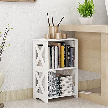 Rerii End Table, Small Side Table, Kids Bookshelf Bookcase, Nightstand White for Small Spaces, Bedroom, Living Room, Sofa, 2 Tier