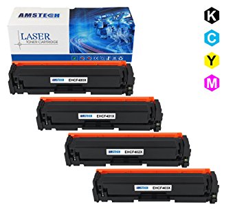 4Pack Amstech Compatible Black Cyan Yellow Magenta Toner Cartridge Replacement For HP 201X CF400X CF401X CF402X CF403X Used For HP Color LaserJet Pro MFP M277dw M277n M252dw M252n Printer