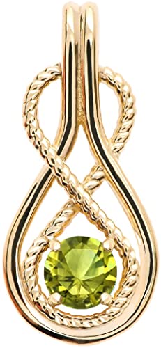 Infinity Rope August Birthstone Peridot 14 ct Yellow Gold Pendant Necklace (Comes with an 18" Chain)