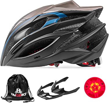 KINGBIKE Ultralight Bike Helmets with Rear Light   Portable Simple Backpack   Two Detachable Visor for Men Women(M/L,L/XL)