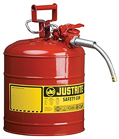 Justrite 7250120 AccuFlow 5 Gallon, 11.75" OD x 17.50" H Galvanized Steel Type II Red Safety Can With 5/8" Flexible Spout