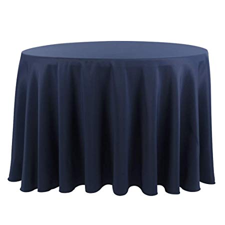 E-TEX 120-Inch Round Tablecloth, 100% Polyester Washable Table Cloth for Circular Table, Navy Blue