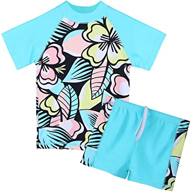 TFJH E Girls Swimsuit UPF 50  UV Kids Two Piece Swimwear Sunsuit 2-6 Years