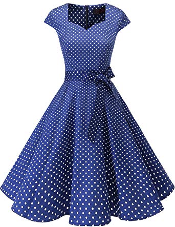 DRESSTELLS Retro 1950s Cocktail Dresses Vintage Swing Dress with Cap-Sleeves