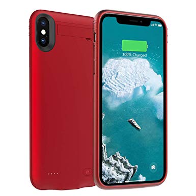 Battery Case for iPhone X/XS, ZURUN 4200mAh with Kickstand Portable Protective Charging Case Extended Rechargeable Battery Pack Charger Case Compatible with iPhone X/XS / 10 (5.8 inch) (Red)