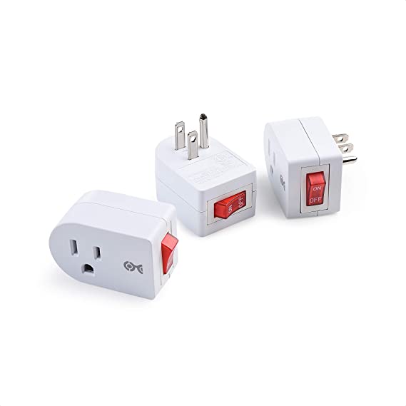Cable Matters 3 Pack Grounded Outlet with ON Off Switch, Single Outlet with Switch in White