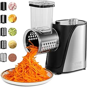 VEVOR Electric Cheese Grater Salad Maker, 250W Salad Shooter, Electric Vegetable Slicer Shredder Chopper for Fruits with 5 Attachments, Stainless Steel Food Cutter for Vegetables, and Cheeses