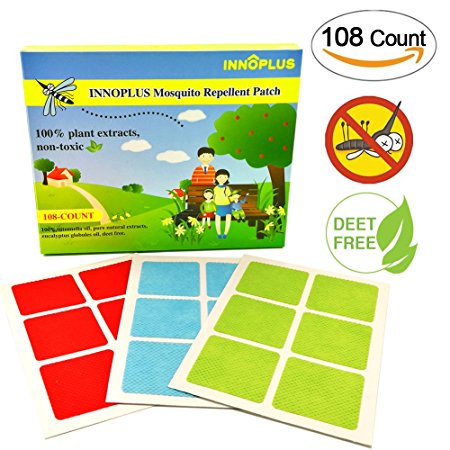 INNOPLUS 108 COUNT Mosquito Repellent Patch, 100% Natural, Safe for Baby, Kids, Pets and Adults, Keeps Mosquito Far Away for Running Camping fishing Gardening Hiking