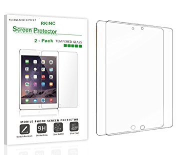 [2-Pack ] iPad 9.7" 2017/ iPad Pro 9.7 Inch / iPad Air / iPad Air 2 Screen Protector Glass, RKINC 0.33m 2.5D Round Edge Tempered Glass Screen Protector for Apple iPad Air 2, Air, Pro 9.7 inch 2016