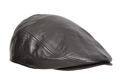 Genuine Black Leather Flat Cap English Granddad Hat Baker-boy Classic Cap - Arthur