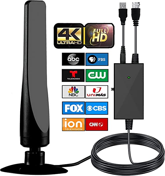 Amplified Indoor Digital Tv Antenna – Best Powerful Amplifier, Signal Booster & Has up to 400  Miles Range, Support 8K 4K Full HD Smart and Older Tvs with 16ft Coaxial Cable [2023 Release]