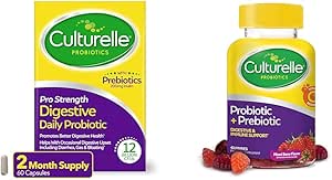 Culturelle Pro Strength Daily Probiotic Capsules, 60 Count Daily Probiotic Gummies for Women & Men, Berry Flavor, 52 Count