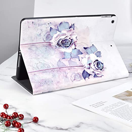 Ownest Compatible for New iPad 7th Generation Case,iPad 10.2 Case 2019 Design, Auto Sleep/Wake,Lightweight Slim Multiple Viewing Angles Stand Case with Leather Pattern for iPad 10.2" -Purple Flowers