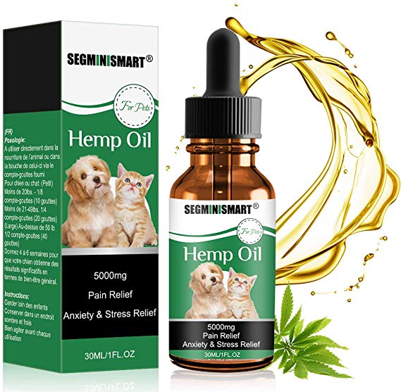 SEGMINISMART Hemp Oil for Dogs Cats,Pets Hemp Oil 5000mg Separation Anxiety Relief,Joint Pain,Stress Relief, Arthritis, Sleep and Treats Skin