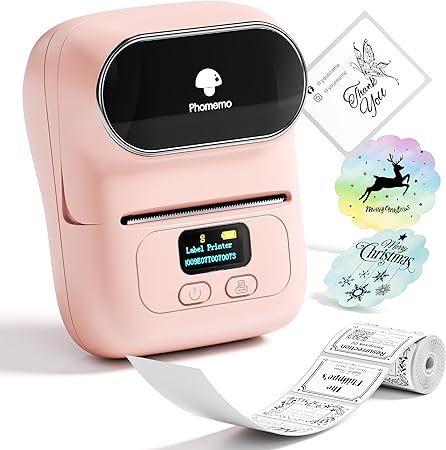 Phomemo M110 Label Maker- Portable Bluetooth Thermal Label Printer for Barcode, Office, Cable, Retail, Compatible with Android & iOS, with 1 40×30mm Label, Pink