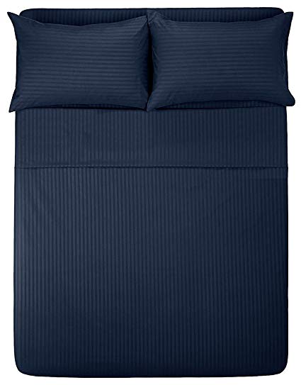 Splendid Collection 1800 Series Brushed Microfiber 4 Piece Bed Sheet Set 22 Inch Deep Pocket Olympic Queen Size -Wrinkle Free Hypoallergenic & Fade Resistant Bedding (Stripe Navy Blue)
