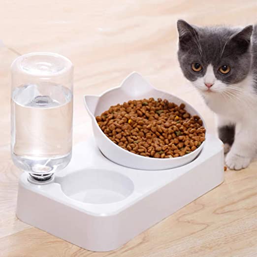 15°Tilted Cat Bowls with Food and Water, Cat Food Bowls with Raised Stand, Stress Free Food Grade Material, Anti-Vomiting Cat Bowls, Nonslip No Spill Pet Feeding Bowls for Cat and Small Dogs.