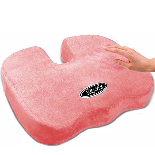 Big Ant Coccyx Orthopedic Comfort Memory Foam Seat Cushion for Back Pain and Sciatica Relief - 100% Memory Foam Guaranteed(Pink)
