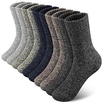 SIMIYA Merino Wool Socks for Men, 5 Pairs Winter Thick Hiking Socks, Thermal Breathable Crew Mens Socks for Outdoor Sports