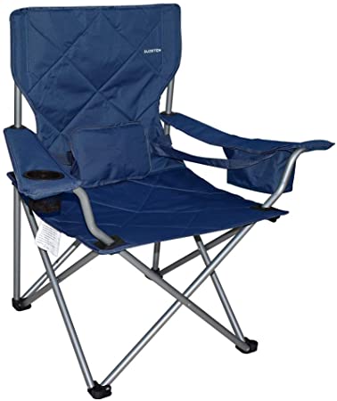 Suzeten Oversized Folding Camping Chairs Quad Arm Chair with Heavy Duty Lumbar Back Support, Cooler Cup Holder, Back Mesh Pocket, Shoulder Strap Carrying Bag, Navy Blue