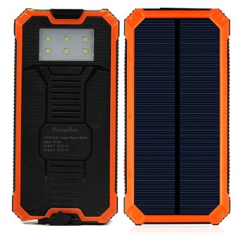 Solar Charger, PowerBen® Solar External Battery Pack with 6LED Flashlight 15000mAh Dual USB Cell Phone Battery Pack Outdoor Backup Charger for Bluetooth iPhone HTC Nexus Camera Tablet Samsung
