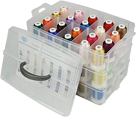Simthread Machine Embroidery Thread Polyester 63 Colours with Plastic Storage Box for Embroidery Sewing Machines