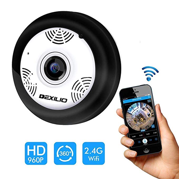 360° Panoramic Wireless WiFi IP Camera, DEXILIO Home Security Surveillance Camera with Fisheye Lens/Night Vision/Two Way Audio/Motion Detection,Watching The Whole Room Without Blind Area