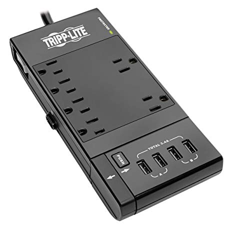 Tripp Lite 6-Outlet Surge Protector Power Strip, 4 USB Charging/Sync Ports, 6ft Cord, 50K INSURANCE(TLP66USBR)