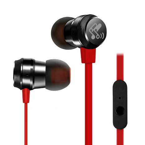 SoundPEATS M20 In-Ear Headphones Noise Isolating Earphones Earbuds with Microphone and In-Line Control Tangle Free Flat Cable 39ft  12m - Red