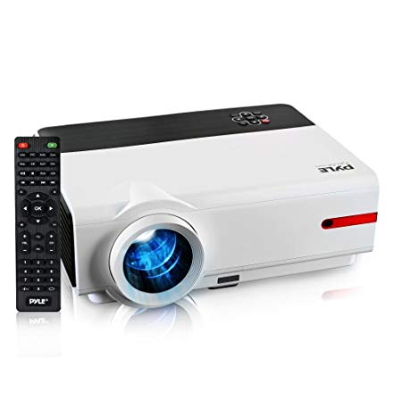 Pyle Video Projector 5.8” LCD Panel LED Lamp Cinema Home Theater with Built-in Stereo Speakers 2 HDMI Ports & Keystone Adjustable Picture Projection for TV PC Computer and Laptop PRJLE83