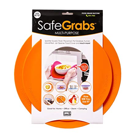 Safe Grabs Seen on Shark Tank: Multi-Purpose Silicone Microwave Mat, BPA Free Kitchen Tool, Set of 2, Orange