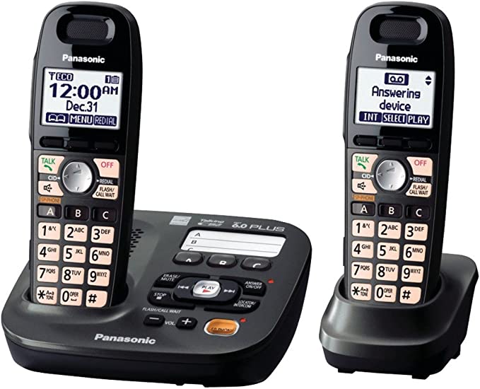 Panasonic KX-TG6592T DECT 6.0 Amplified Sound Cordless Phone with Answering System, Metallic Black, 2-Handset