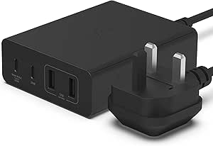 Belkin 108W GaN USB Charging Station for Multiple Devices, 2 USB Type C and 2 USB A Fast Desktop Charger Dock Hub for MacBook, Pro, Air, iPhone, Plus, Pro, Max, iPad, Samsung Galaxy, Pixel and More