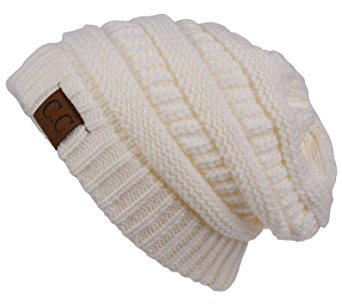 Cambridge Select Winter White Ivory Thick Slouchy Knit Oversized Beanie Cap Hat