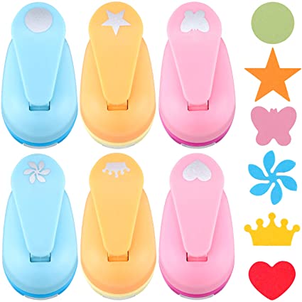 6 Pieces Craft Hole Punch Paper Punches Handmade Scrapbook Puncher Mixed Shapes Punches Tools for Kids Paper Supplies, Circle, Star, Heart, Crown, Flower and Butterfly Shapes