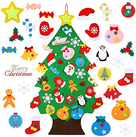 TOBEHIGHER Felt Christmas Tree - 3.12 FT 3D DIY Set for Kids with 30 Pieces of Ornament Decor, Wall Hanging Christmas Tree Decorations