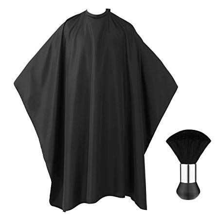 Frcolor Professional Barber Cape with Snap Closure, Hair Cutting Salon Cape Hairdressing Apron Black, Neck Duster Brush Included - 55" x 63"